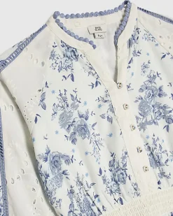 Girls Blue Patchwork Shirt Dress