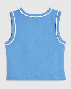 Girls Blue Ribbed Bow Charm Tank Top