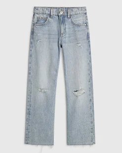 Girls Blue Ripped Straight Jeans