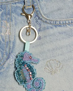 Girls Blue Seahorse Embellished Denim Shorts
