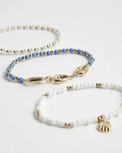 Girls Blue Shell Pack Of 3 Anklets