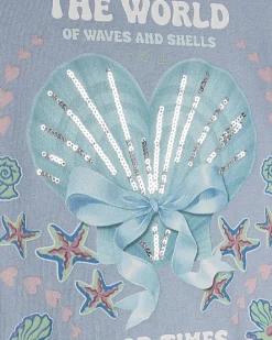 Girls Blue Shell Print Towelling Set