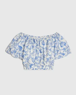 Girls Blue Toile Print Crop Top