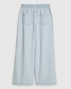 Girls Blue Wide Leg Bow Jeans