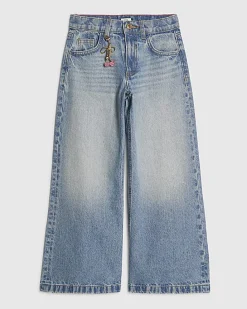 Girls Blue Wide Leg Cherry Charm Jeans