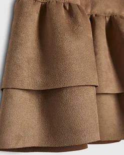 Girls Brown Faux Suede Belted Skirt