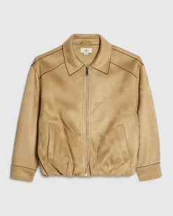 Girls Brown Faux Suede Bomber Jacket