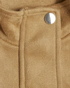 Girls Brown Faux Suede Funnel Bomber Jacket
