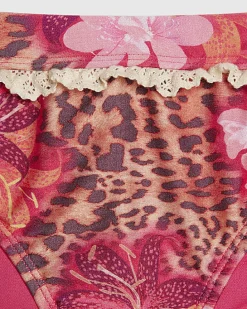 Girls Brown Floral Leopard Bikini Set