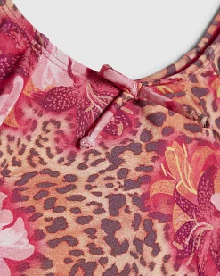 Girls Brown Floral Leopard Bikini Set