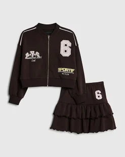 Girls Brown Graffiti Bomber Set