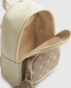 Girls Brown Heart Monogram Backpack