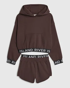 Girls Brown Hoodie And Shorts Set