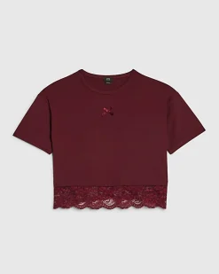 Girls Brown Lace Trim T-Shirt