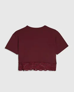 Girls Brown Lace Trim T-Shirt