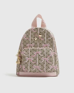 Girls Brown Monogram Bow Backpack