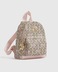 Girls Brown Monogram Bow Backpack