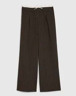Girls Brown Pinstripe Wide Leg Trousers