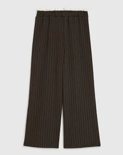 Girls Brown Pinstripe Wide Leg Trousers