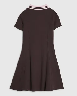 Girls Brown Ribbed Zip Polo Dress