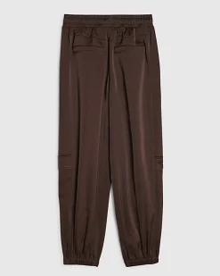 Girls Brown Satin Cargo Trousers