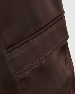 Girls Brown Satin Cargo Trousers