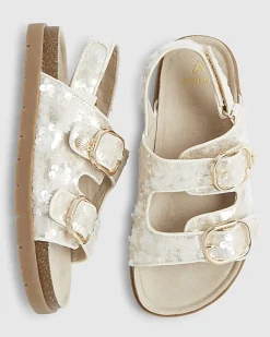Girls Brown Sequin Charm Footbed Sandals