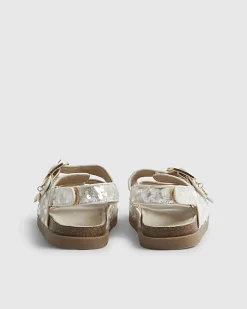 Girls Brown Sequin Charm Footbed Sandals