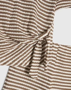 Girls Brown Striped Knot Front T-Shirt Set