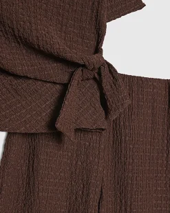 Girls Brown Textured T-Shirt Set