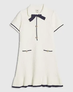 Girls Cream Boucle Bow Dress