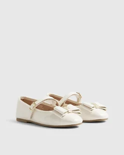 Girls Cream Bow Ballet Shoes