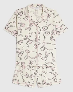Girls Cream Bow Print Short Sleeve Pyjamas