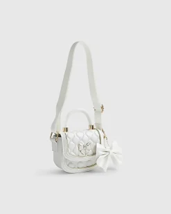 Girls Cream Bow Quilted Cross Body Bag