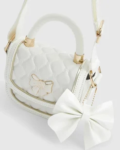 Girls Cream Bow Quilted Cross Body Bag