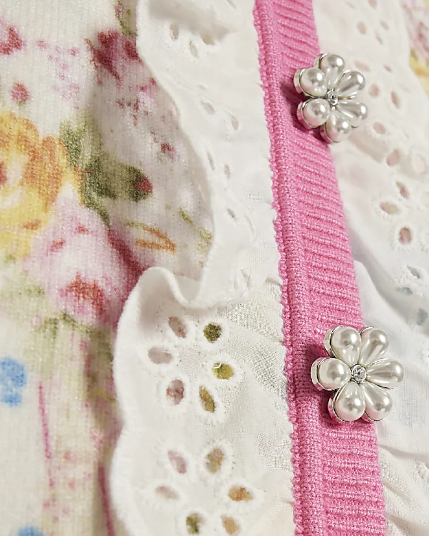 Girls Cream Cabbages & Roses Floral Skirt Set