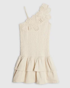Girls Cream Crochet Flower Dress