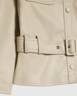Girls Cream Faux Leather Belted Jacket