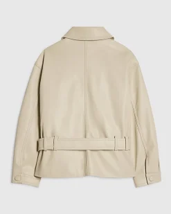 Girls Cream Faux Leather Belted Jacket