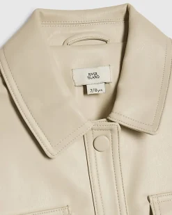 Girls Cream Faux Leather Belted Jacket