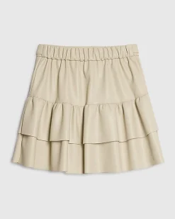 Girls Cream Faux Leather Belted Skirt