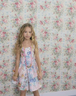 Girls Cream Floral Print Tiered Cotton Dress