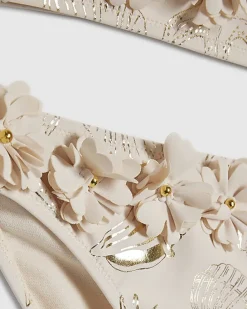 Girls Cream Gold Foil 3D Flower Bikini Set