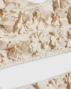 Girls Cream Gold Foil 3D Flower Bikini Set