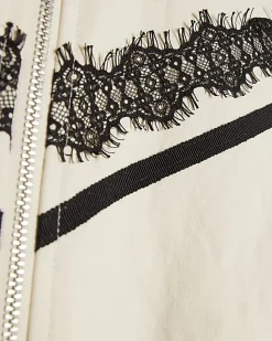 Girls Cream Lace Trim Bomber Jacket