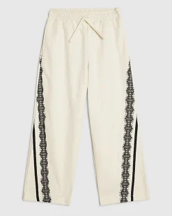 Girls Cream Lace Trim Trousers