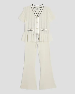 Girls Cream Peplum Waistcoat Set
