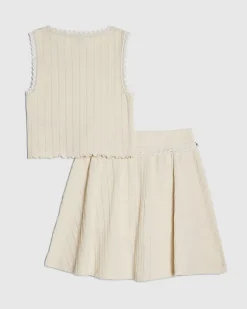 Girls Cream Plaited Skirt Set