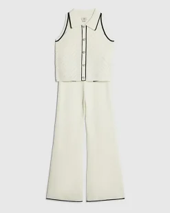 Girls Cream Polo Top Set