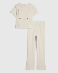 Girls Cream Ponte T-Shirt Set